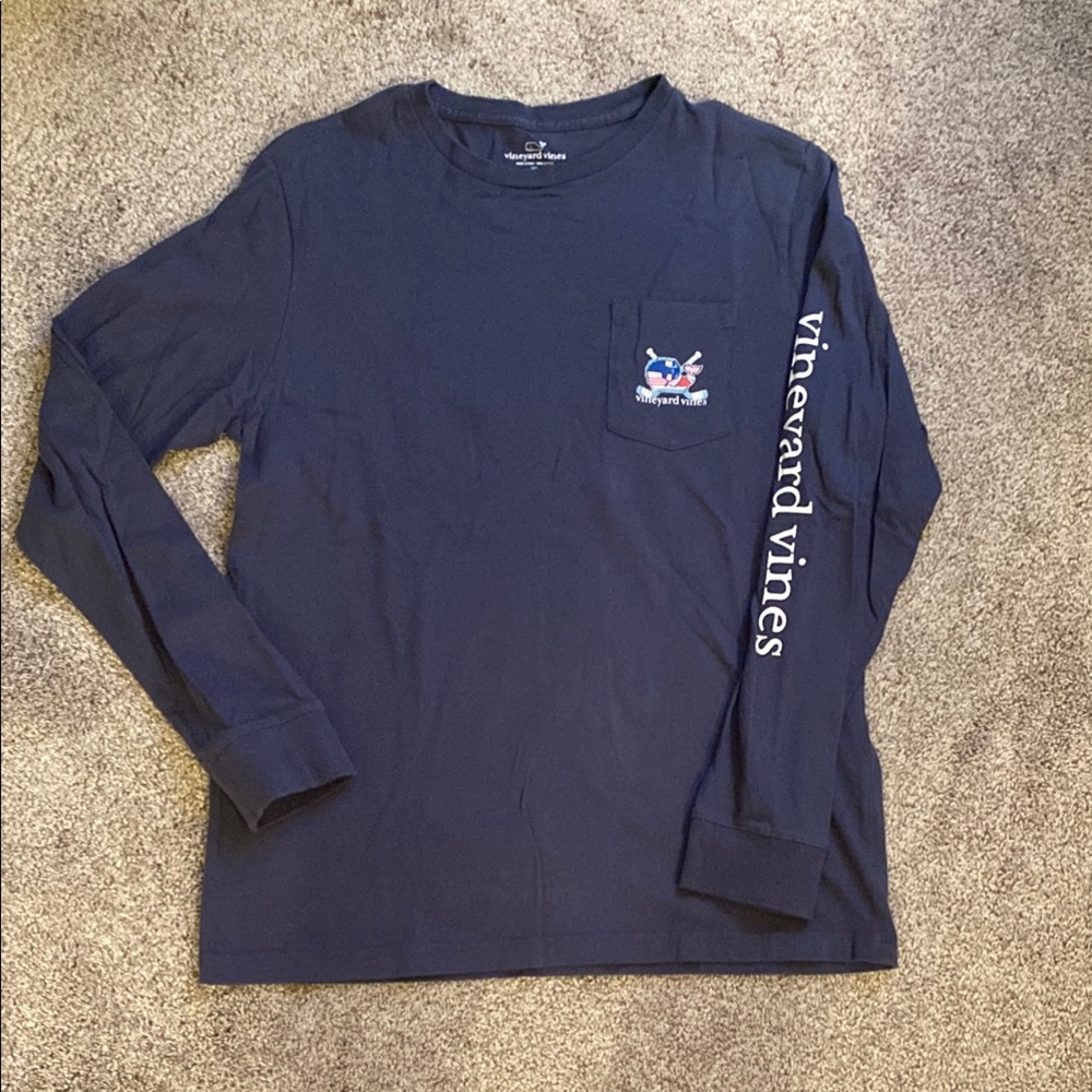 Kids Vineyard Vines Navy Long Sleeve Tee, size XL with Lacrosse motif